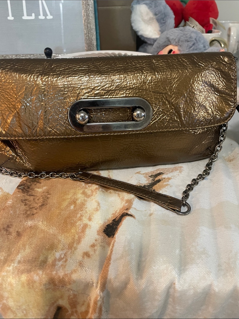 HOBO Metallic Bronze Chain-Handle Clutch